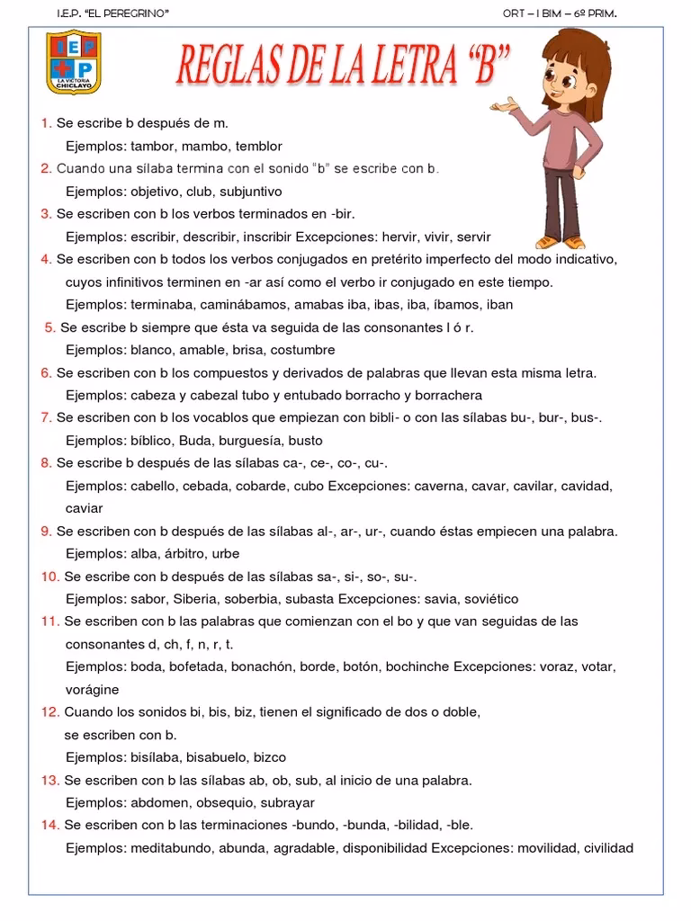 ¿Cuáles son las 5 reglas de la letra b?